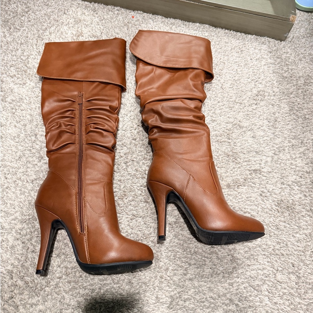 Women’s Brown High-Heel Slouch Knee Boots